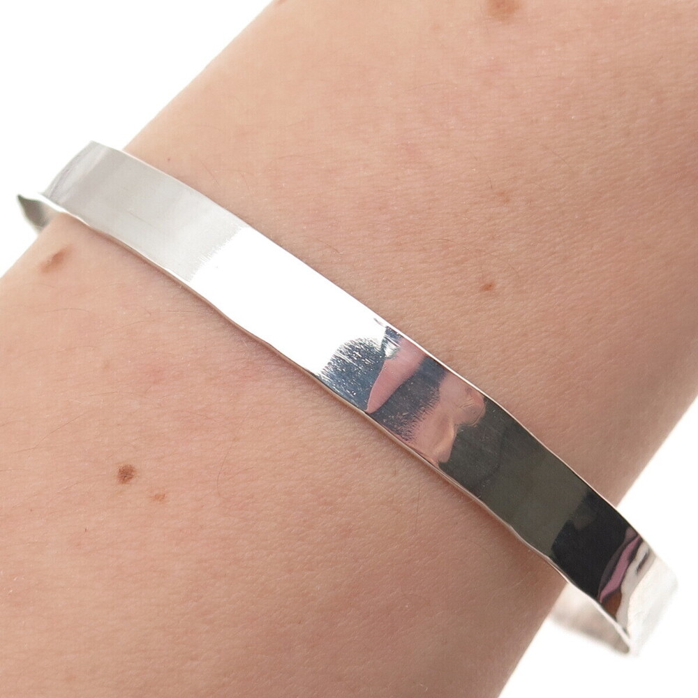 835 Silver Vintage 1969 NRO Sweden Modernist Hammered Bangle Bracelet 8.5"